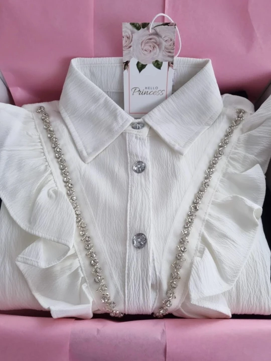 Elegancka biała koszula dla dziewczynki z długim rękawem